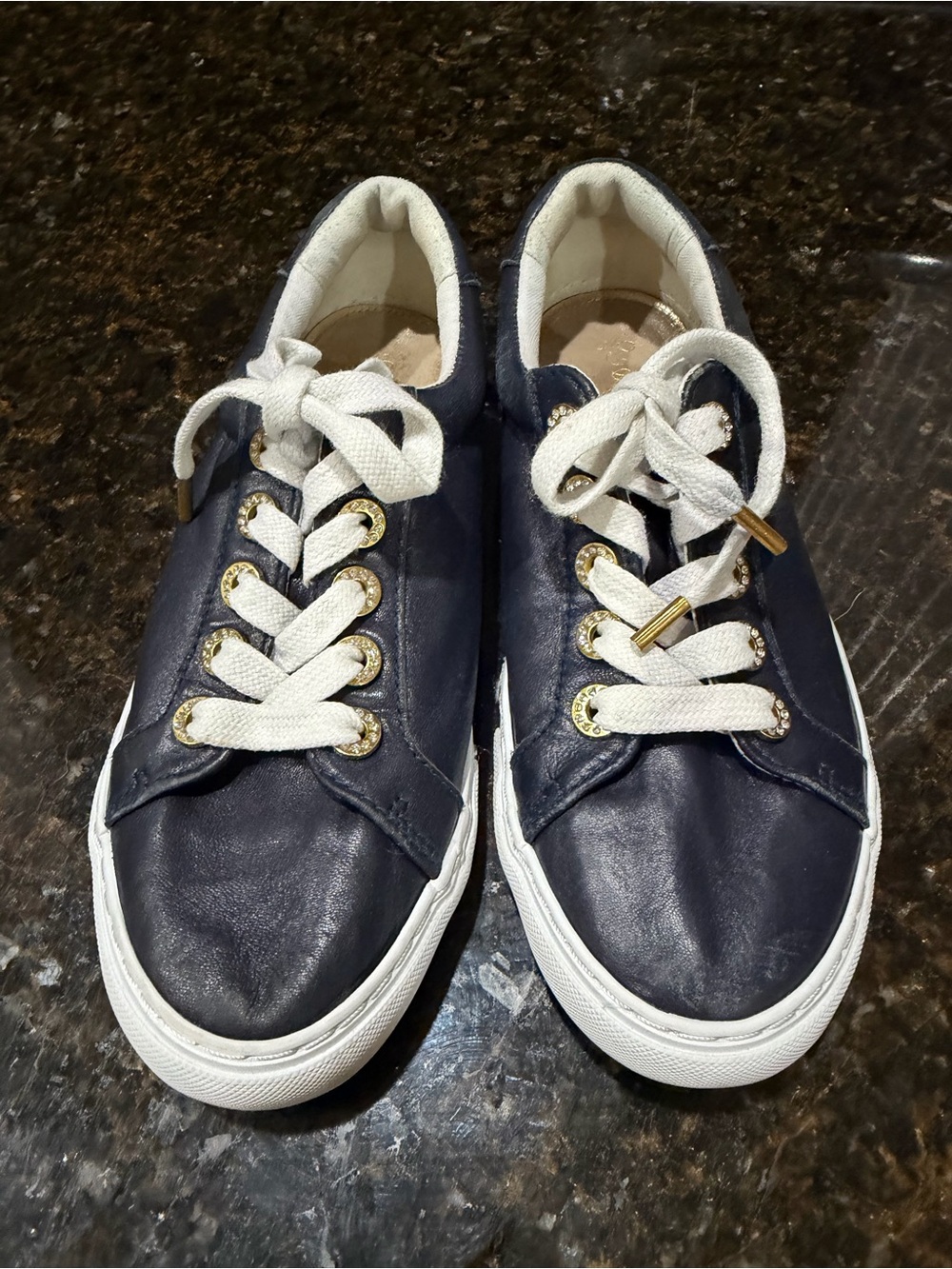 Lilly Pulitzer Navy Leather Low-Top Sneakers with White Laces